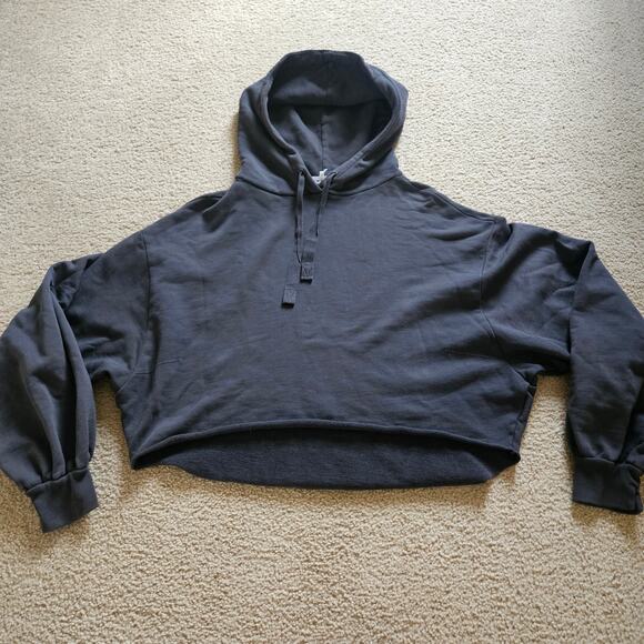 FRAME Crop Easy Hoodie in Faded Noir Large - Picture 5 of 8